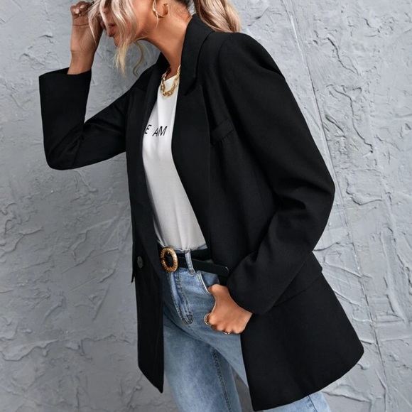 Lapel Neck Double Button Split Back Blazer - Picture 2 of 6